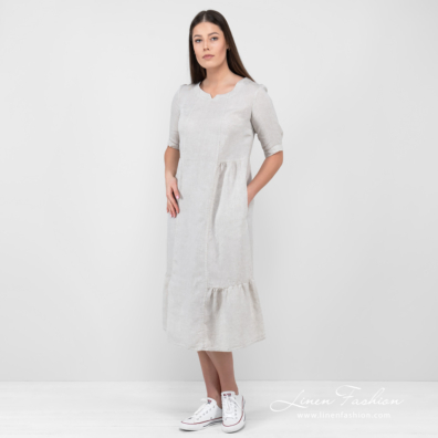 beige long linen dress, washed.