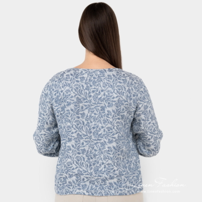 Linen cotton blue flower blouse from backside.