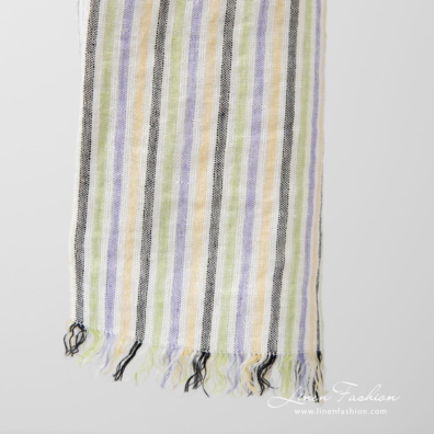 striped linen shawl, loose fringes on short sides.