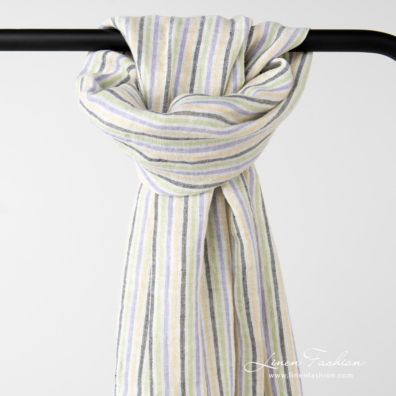 striped linen shawl, in color white yellow, blue, green.