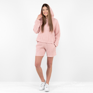 pink shorts linen cotton, set with hoddie.