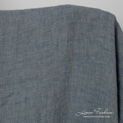 linen blue striped fabric, thin stripes