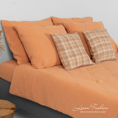 linen cotton orange bedlinen, duvet cover.