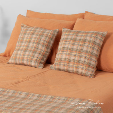 linen cotton orange bedlinen, decorative pillow cases.