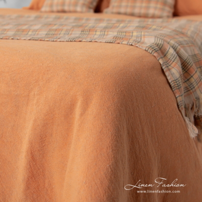linen cotton orange bedlinen, duvet cover & throw.