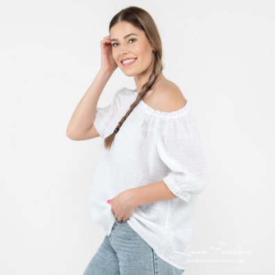 white linen blouse short sleeves, with ajoure checks.