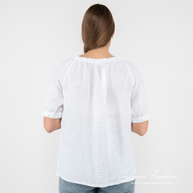 white linen blouse short sleeves from backside.