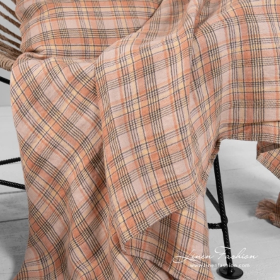 checked linen throw, multi checks.