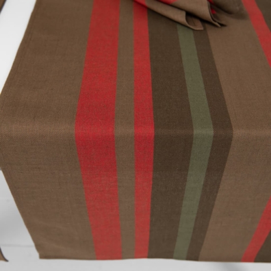 linen cotton red brown striped runner, for table.
