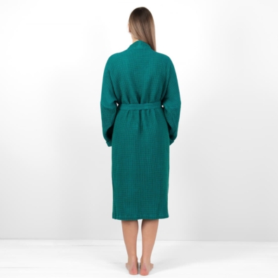 linen cotton emerald bathrobe, from backside.