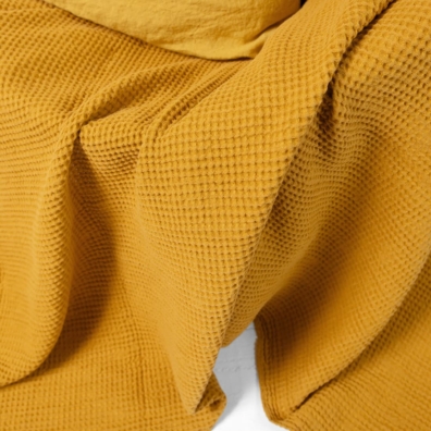 Yellow linen cotton blanket, washed