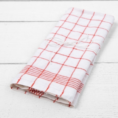 linen washed towels with red checks