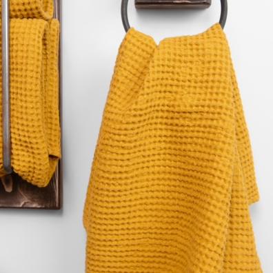 linen cotton mustard bath towel, waffle