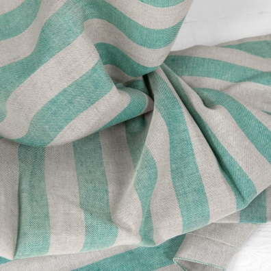 linen cotton beige green stripes, width 150cm.