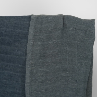 linen cotton navy fabric in rhombus, double sided