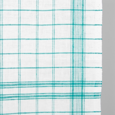 narrow linen fabric green checks for towels