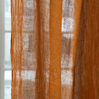 brown orange linen curtains, transparent