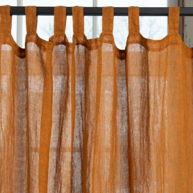 brown orange linen curtains, with loops