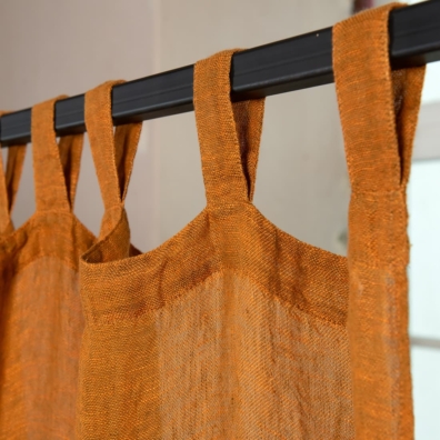 brown orange linen curtains, with loops