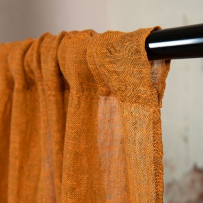brown orange linen curtains, with channel