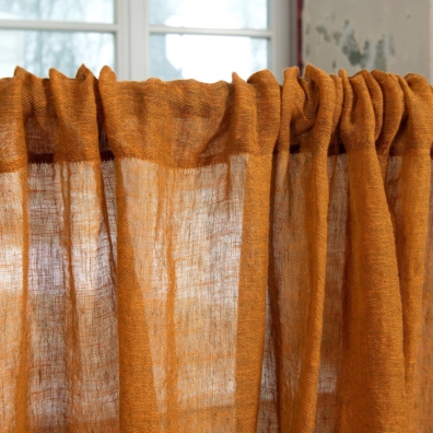 brown orange linen curtains, with channel