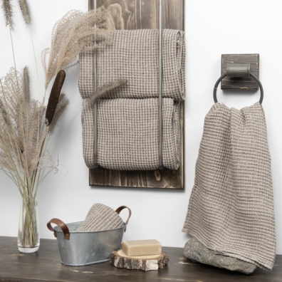 grey brown linen bath towel