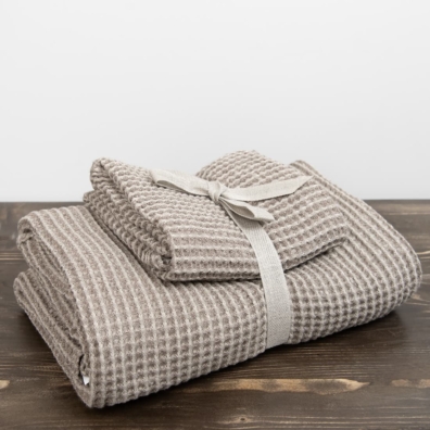 grey brown linen bath towel, set.