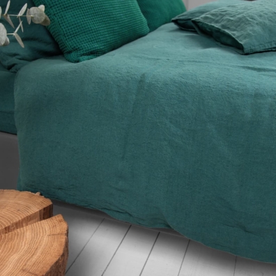 dark green duvet cover in pure linen, washed
