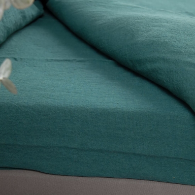 emerald fitted and flat sheets in pure linen
