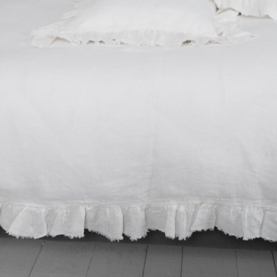 off white linen duvet cover with ruffles, washed