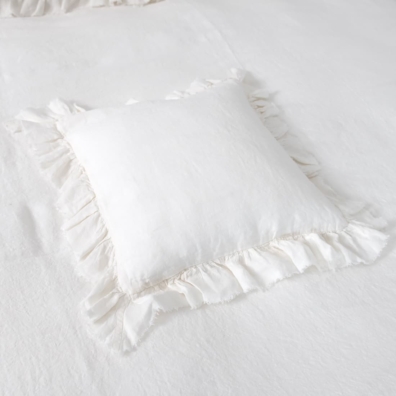 off white linen cushion cover with ruffles 8.5cm.