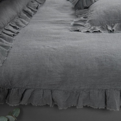 provance dark grey duvet cover with ruffles around