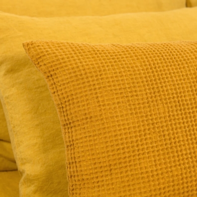 mustard cushion cover half linen
