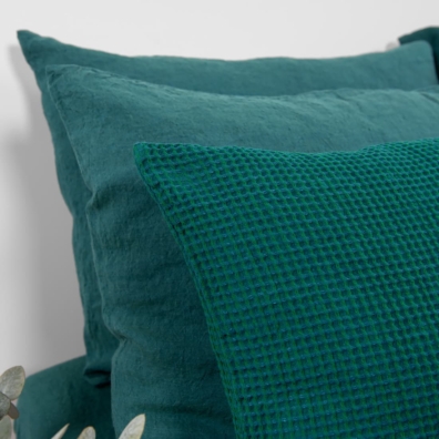 green cushion cover half linen, waffle.