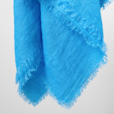 linen sky blue scarf, with fringes