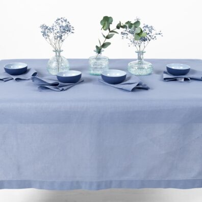 linen cotton tablecloth light blue, not washed.