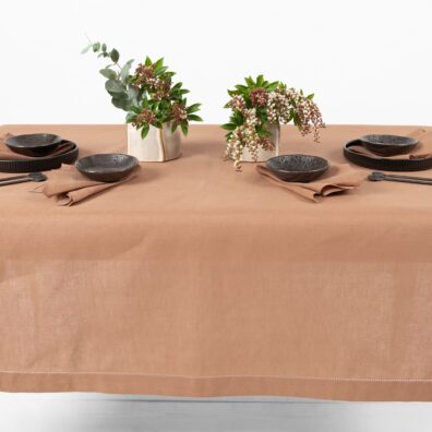 linen cotton light brown tableclot, not washed
