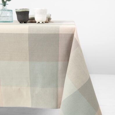 linen cotton tablecloth checks beige green, pastel colors