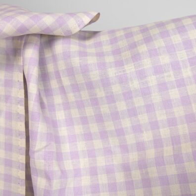 linen fabric vanilla lilac checks non washed