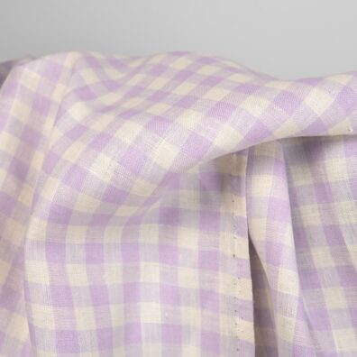 linen fabric vanilla lilac checks width 150cm
