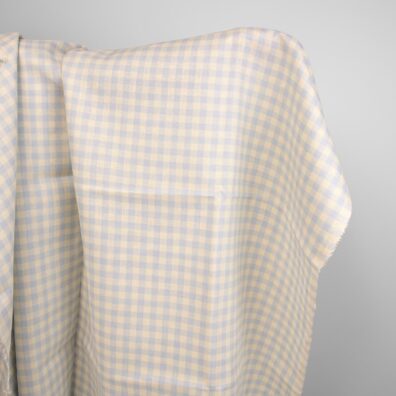 linen fabric blue cream checks