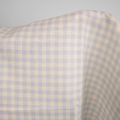 linen fabric blue cream checks non washed