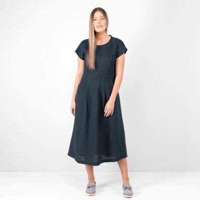 dark navy linen dress, long