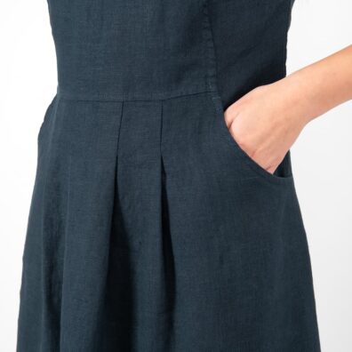 dark navy linen dress, pockets