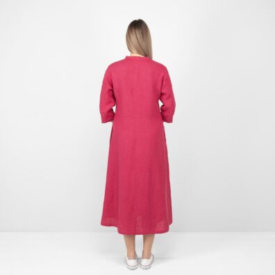 red long linen dress from backside