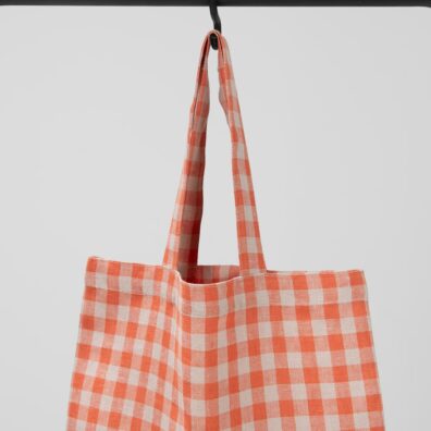 orange checked linen bag, not washed