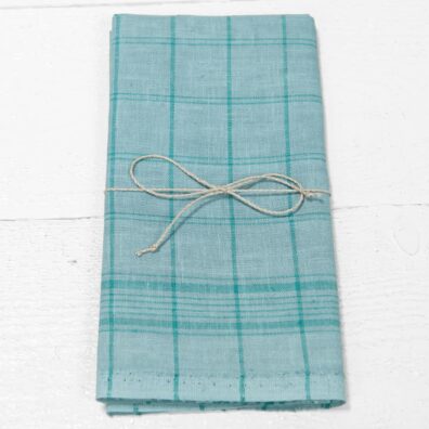 kitchen towel 100% linen blue green checks