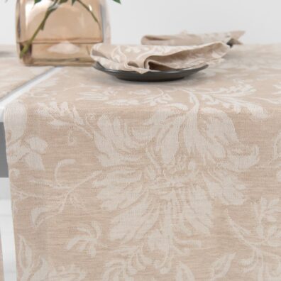 half linen brown floral runner, Jacquard