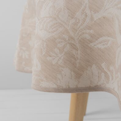floral half linen brown tablecloth, with piping