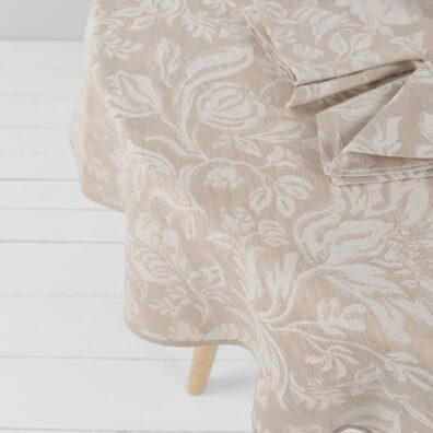 floral half linen brown tablecloth, Jacquard
